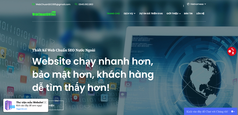 Giao diện Đơn vị cung cấp Dịch vụ thiết kế web chuẩn SEO dành cho mọi doanh nghiệp