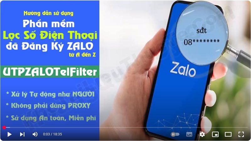 Video hướng dẫn tải, cài đặt và sử dụng phần mềm tự động lọc số điện thoại đã đăng ký Zalo