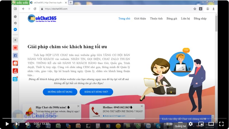 Video giới thiệu và demo Phần mềm tạo hộp Live Chat Box và chăm sóc khách hàng