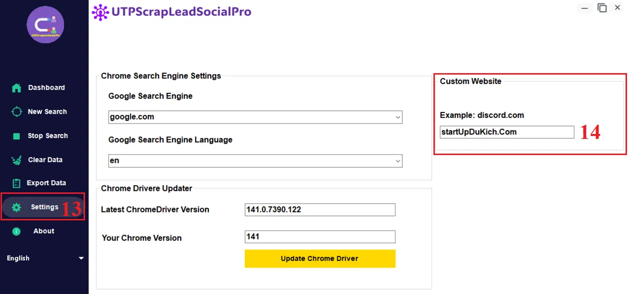 Giao diện Thiết lập thông số cho Phần mềm tự động quét data trên 9+ mạng xã hội - Giao diện Trang chủ