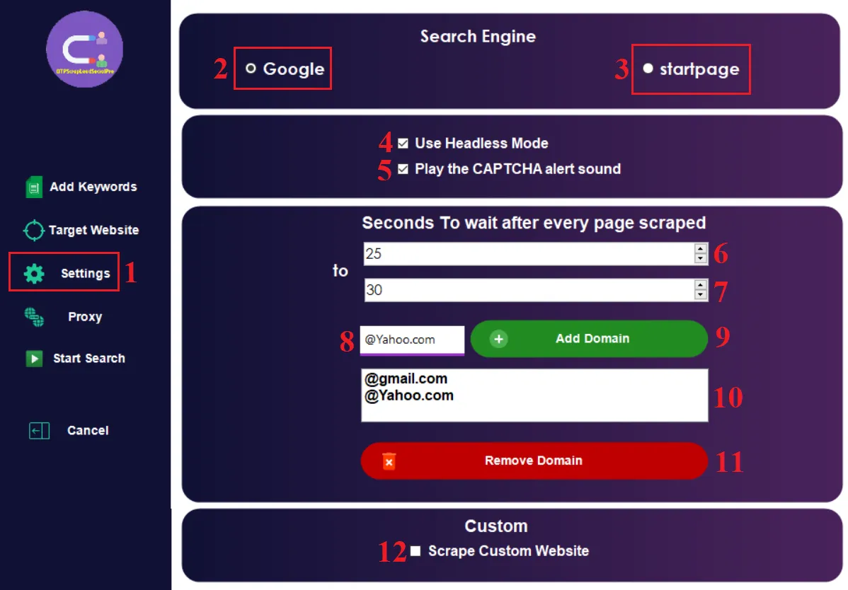 Giao diện mới của menu Settings trong Phần mềm tự động quét Data trên 9+ Mạng xã hộ phổ biến