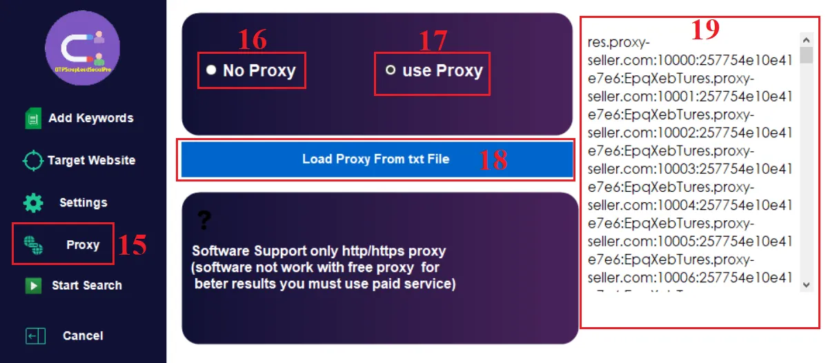Giao diện PROXY trong phiên bản mới của Phần mềm tự động quét data trên 9+ mạng xã hội nổi tiếng