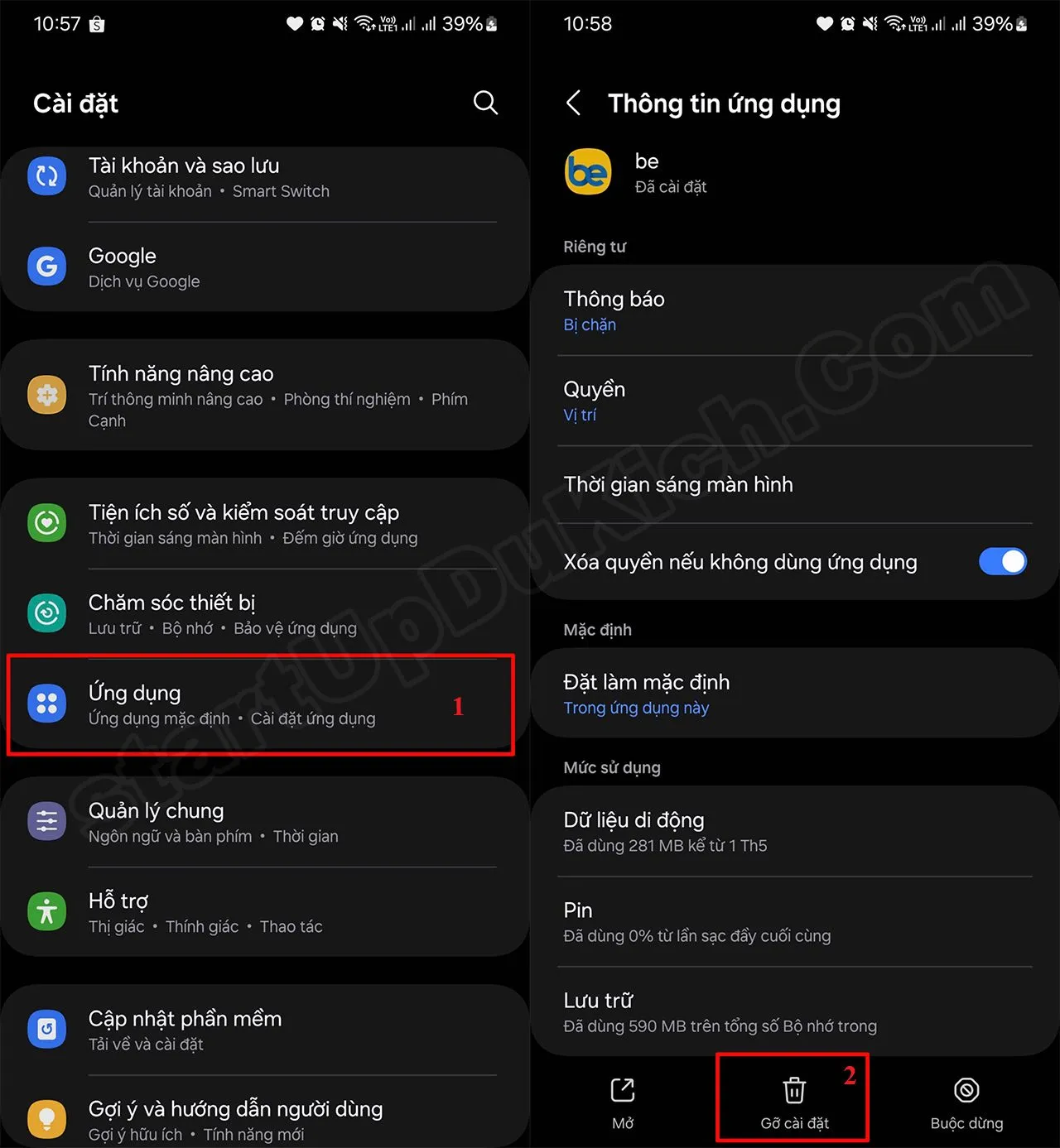 Gỡ bỏ ứng dụng không cần thiết để tăng tốc điện thoại Android