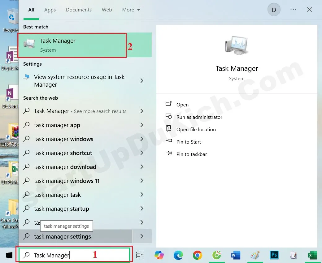 Tìm kiếm và Mở công cụ TaskManager
