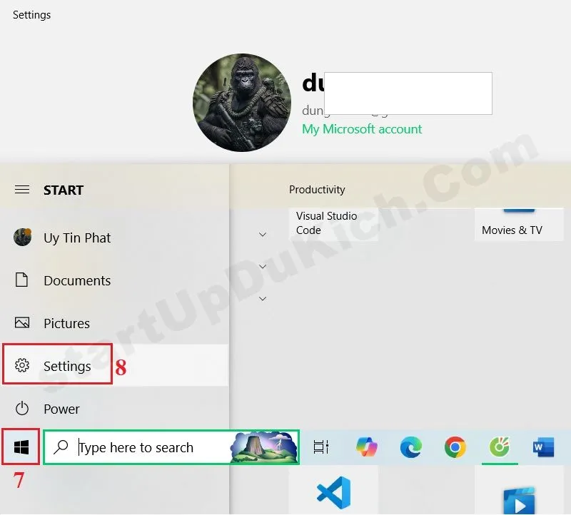 Mở cửa sổ cài đặt/settings của window