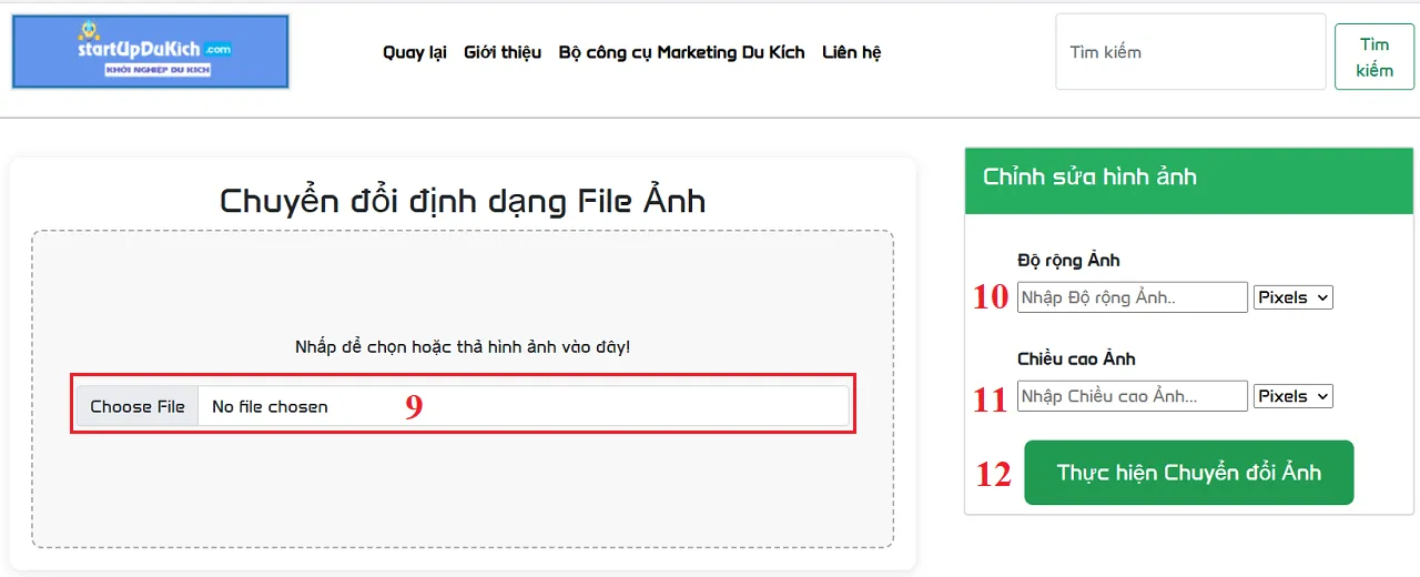 Giao diện làm việc của công cụ chuyển đổi định dạng file ảnh kèm kích cỡ ảnh