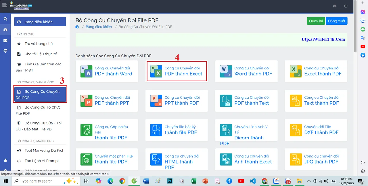 Mở công cụ chuyển đổi file PDF sang File Excel