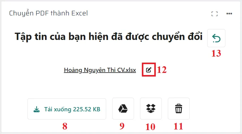 Kết quả chuyển đổi File PDF thành File Excel