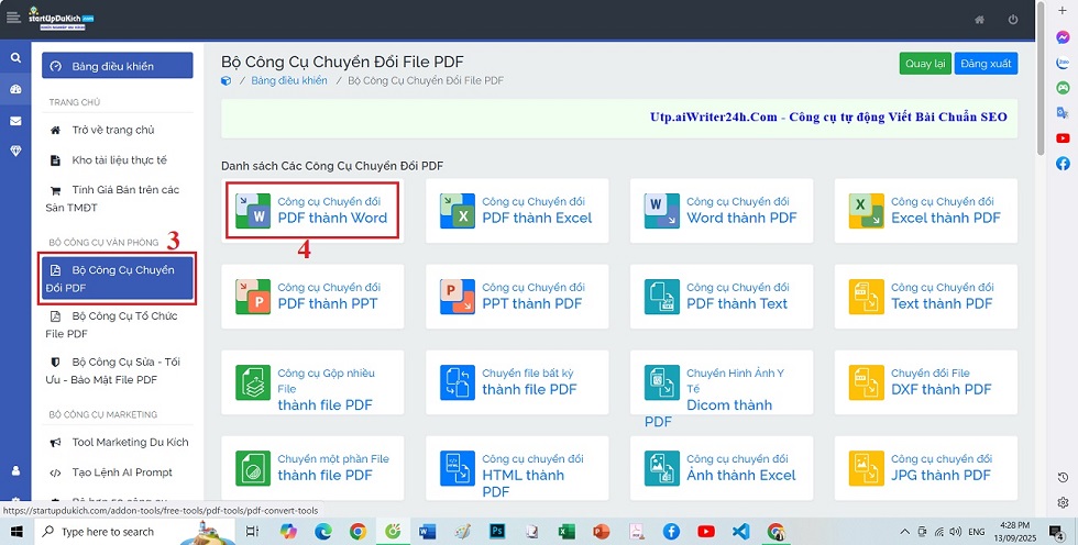 Mở công cụ đổi file PDF sang file Word