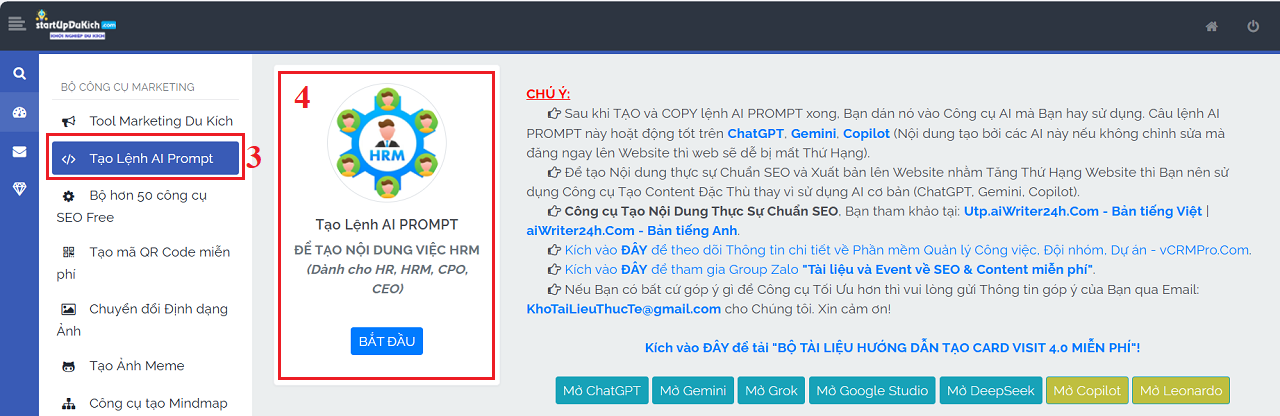Danh sách các công cụ onine tạo AI Prompt miễn phí
