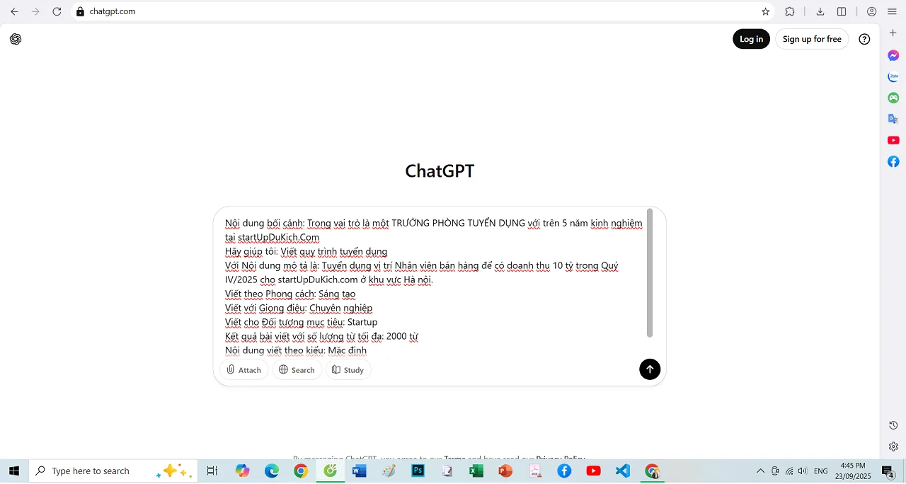 Dán lệnh AI Prompt tạo được và ra lệnh cho ChatGPT thực hiện