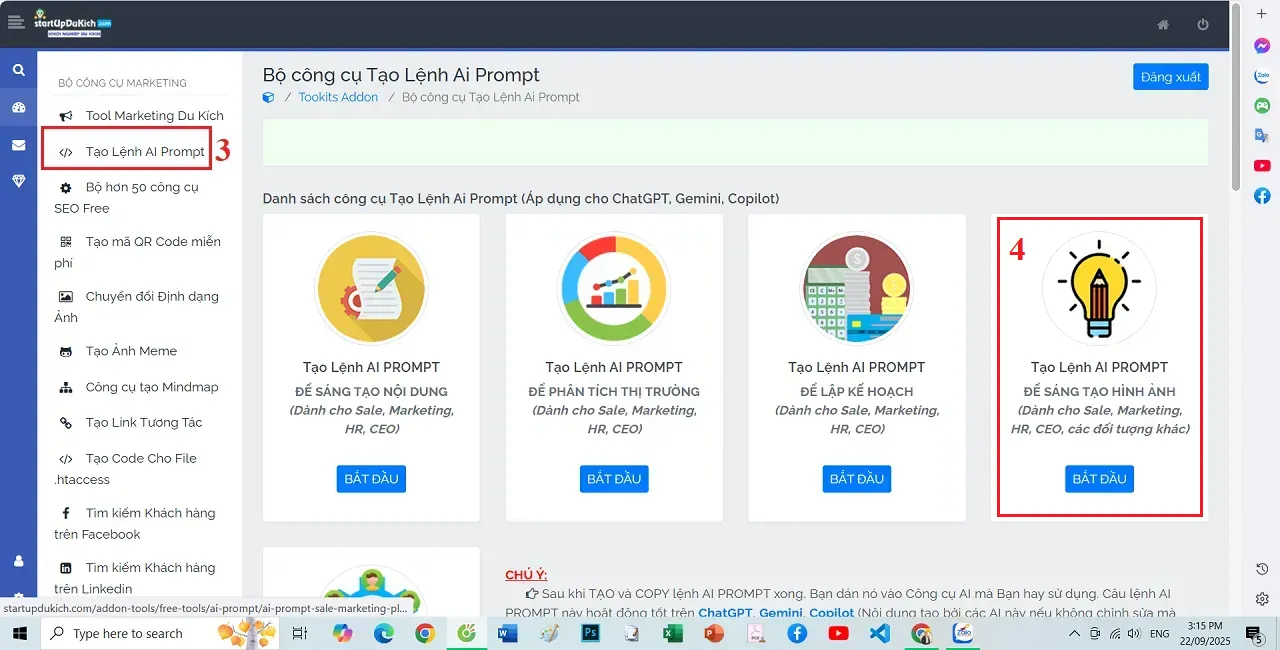 Danh sách công cụ tạo AI Prompt