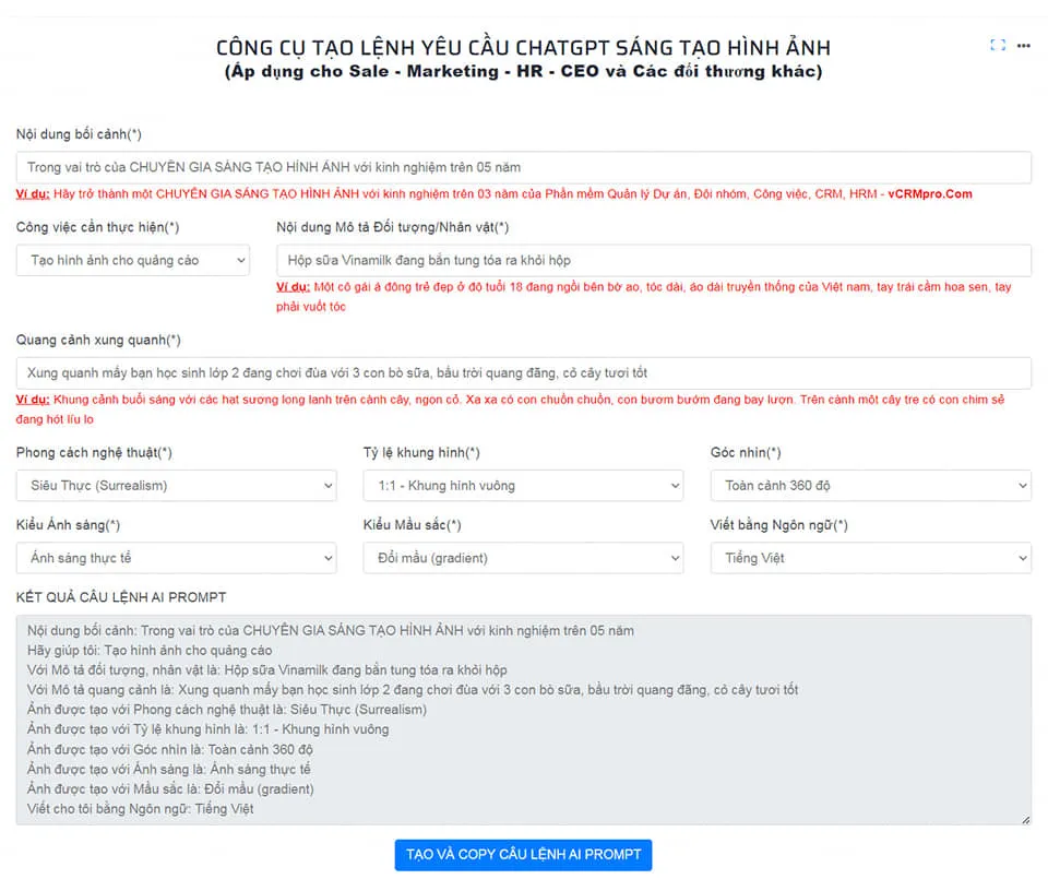 Kết quả tạo AI Prompt sáng tạo hình ảnh