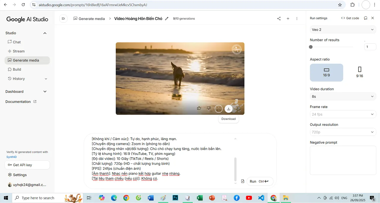Kết quả thực hiện lệnh AI Prompt để tạo Video