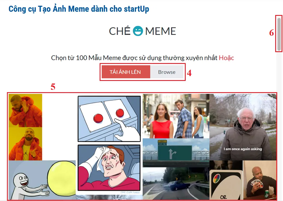 Giao diện làm việc của Công cụ Tạo Ảnh Meme online miễn phí