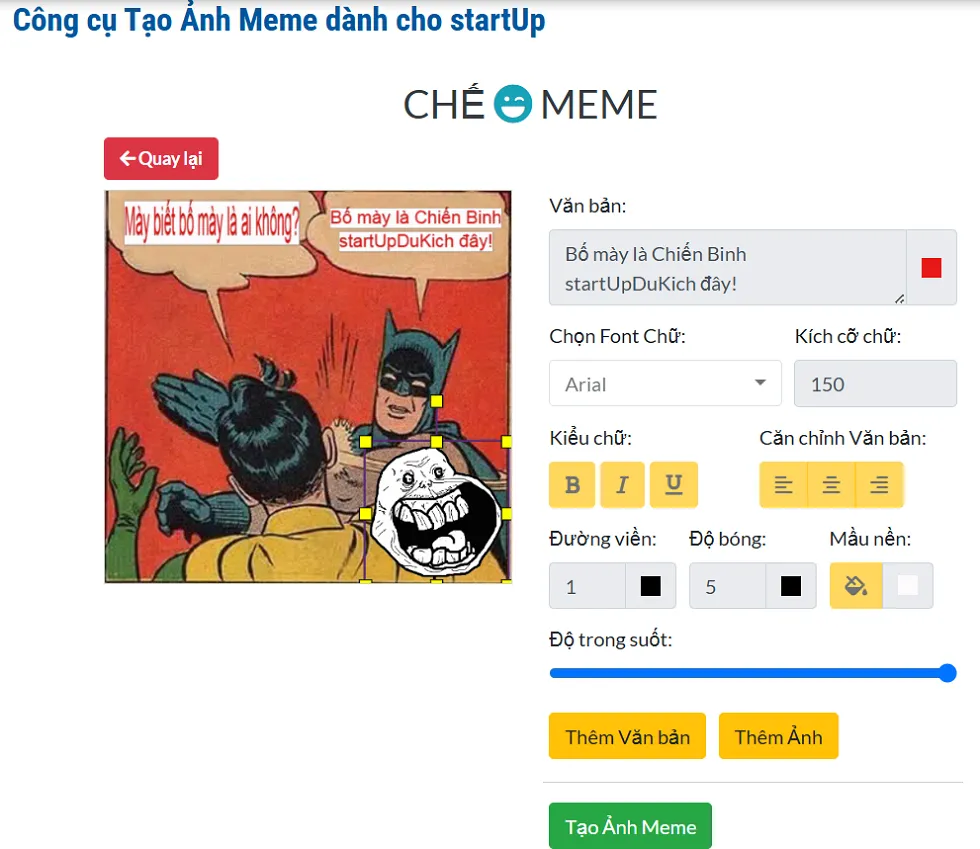 Kết quả Thiết kế Ảnh Meme với công cụ online miễn phí
