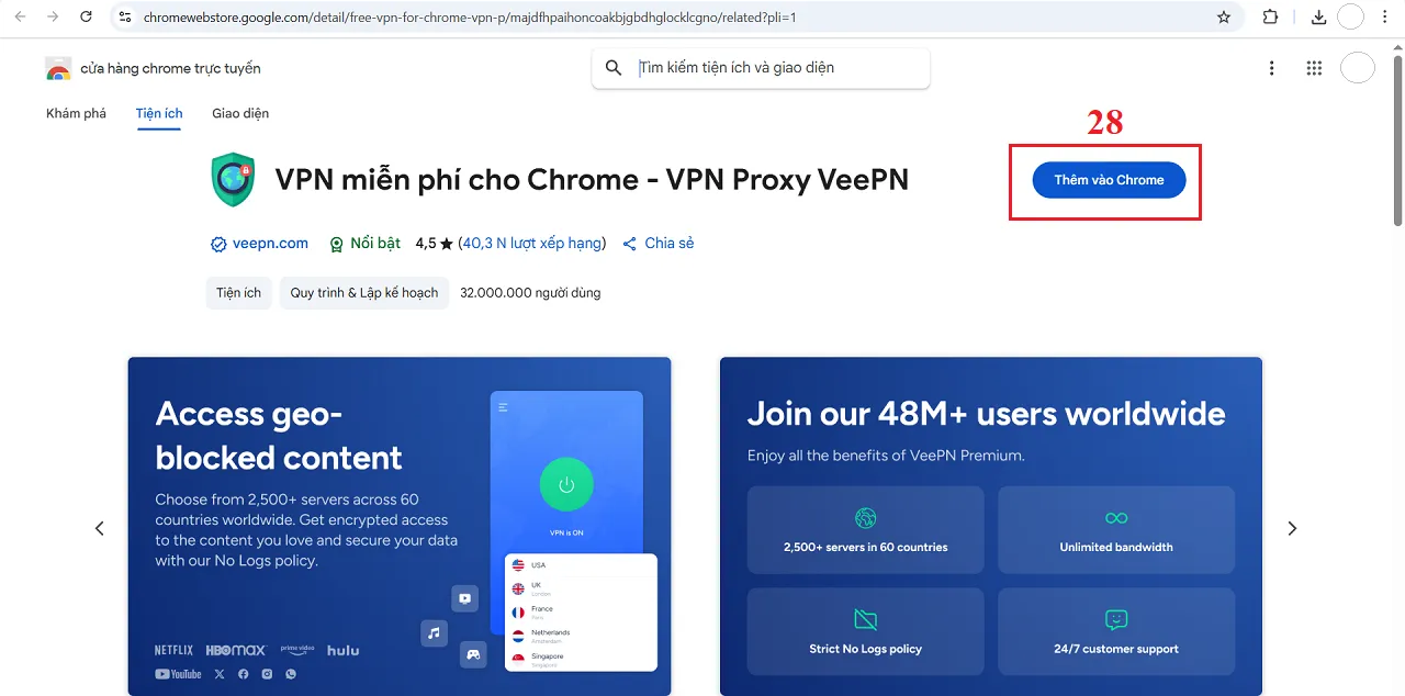 Tải ứng dụng VPN miễn phí cho trình duyệt Chrome