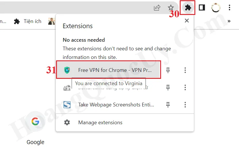 Mở cửa sổ điều khiển VPN để tạo IP ảo