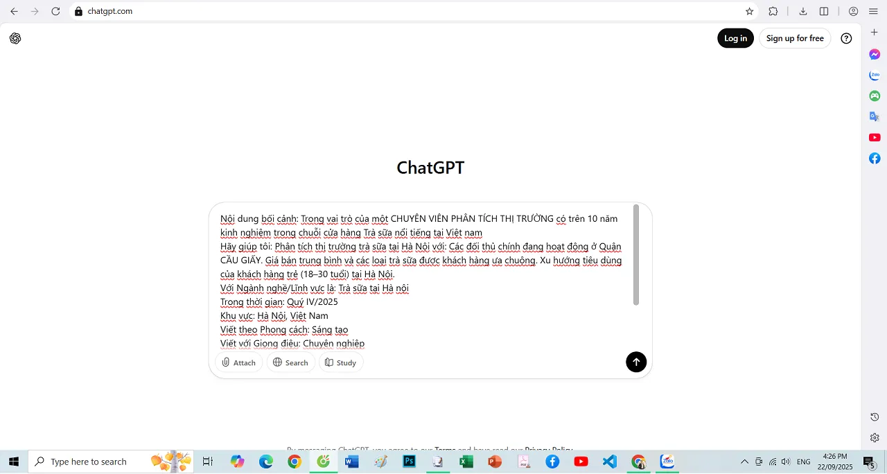 Copy Paste PROMPT Phân tích thị trường để ra lệnh cho ChatGPT thực hiện