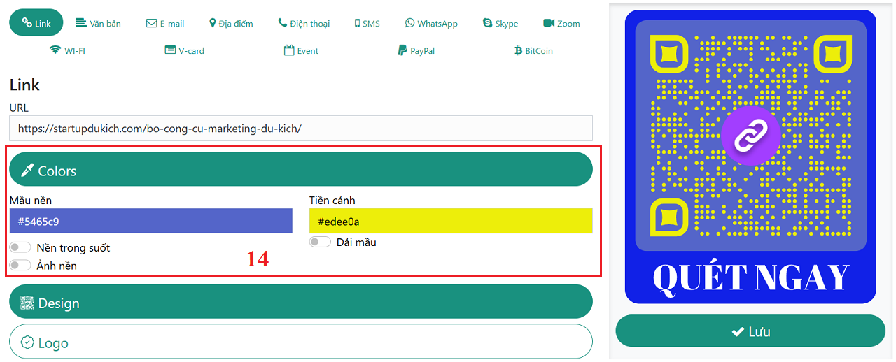 Chọn mầu nền, mầu tiền cảnh cho QR Code