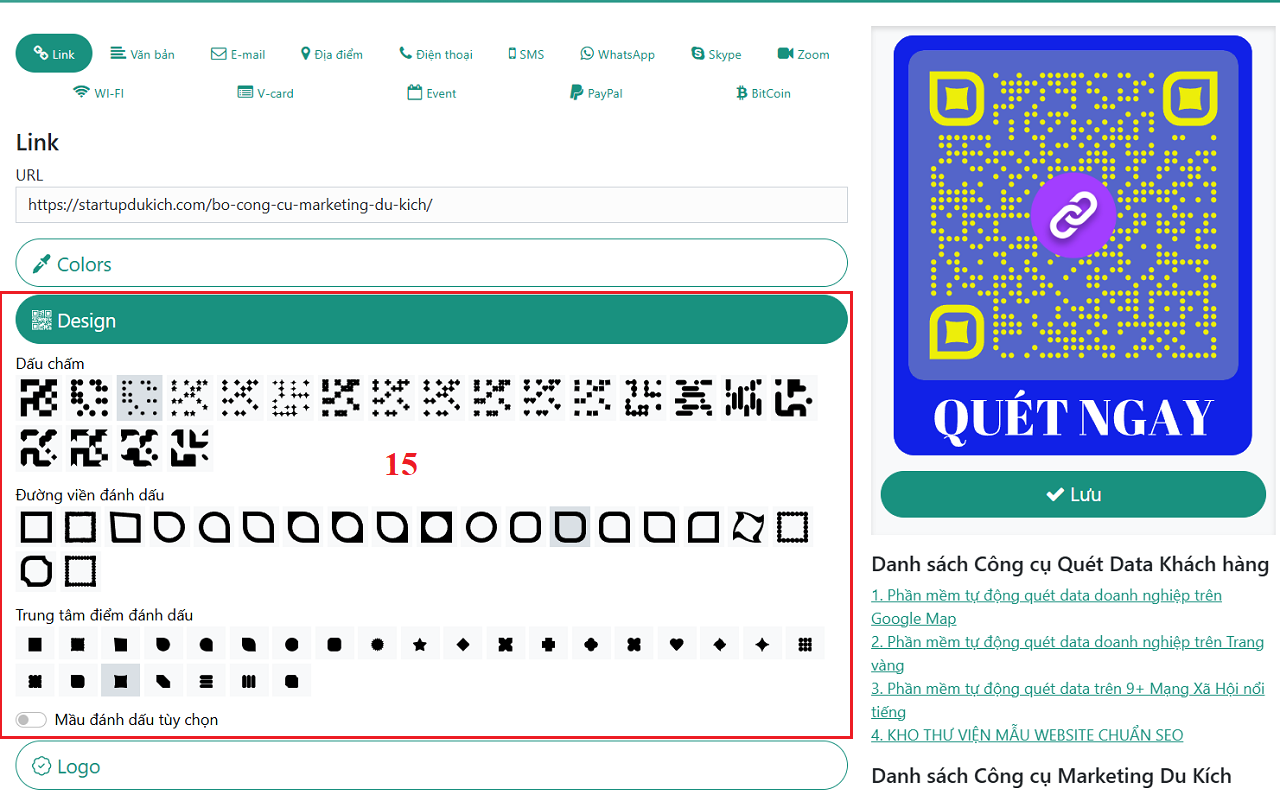Thiết lập kiểu dáng cho QR Code
