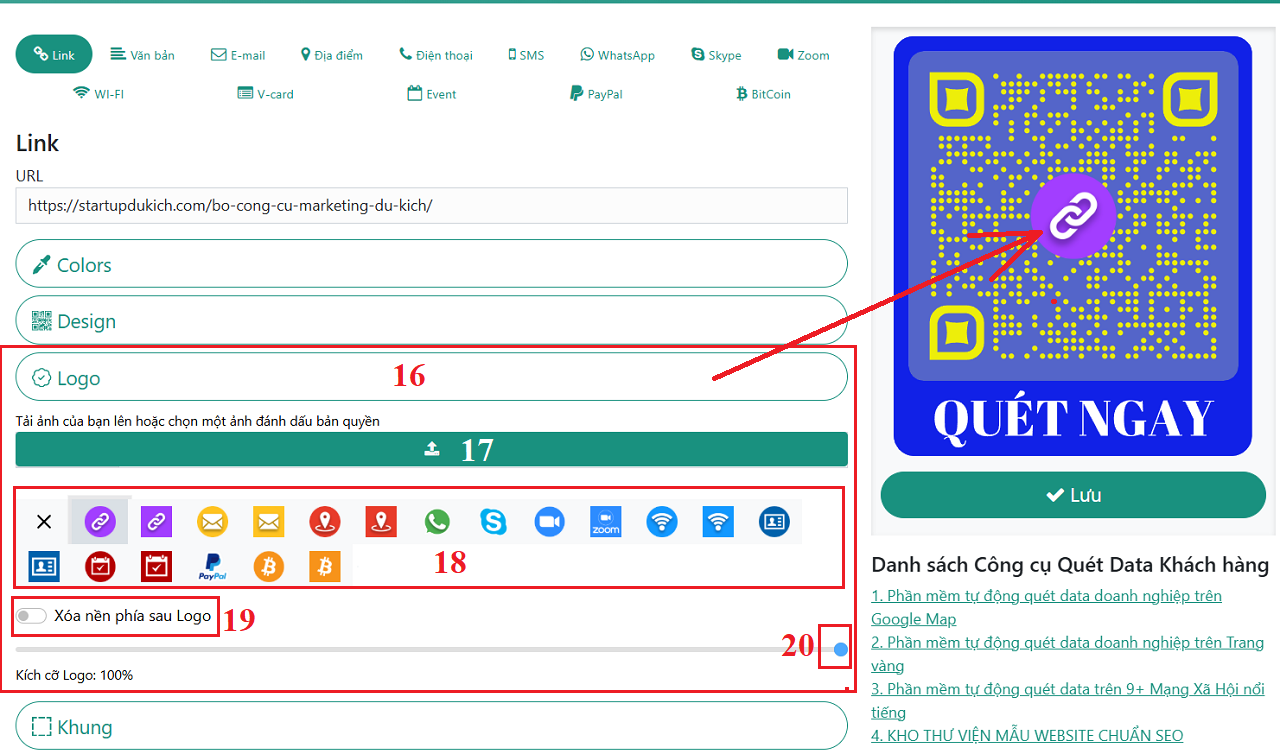 Thiết lập các giá trị về LOGO cho QR Code