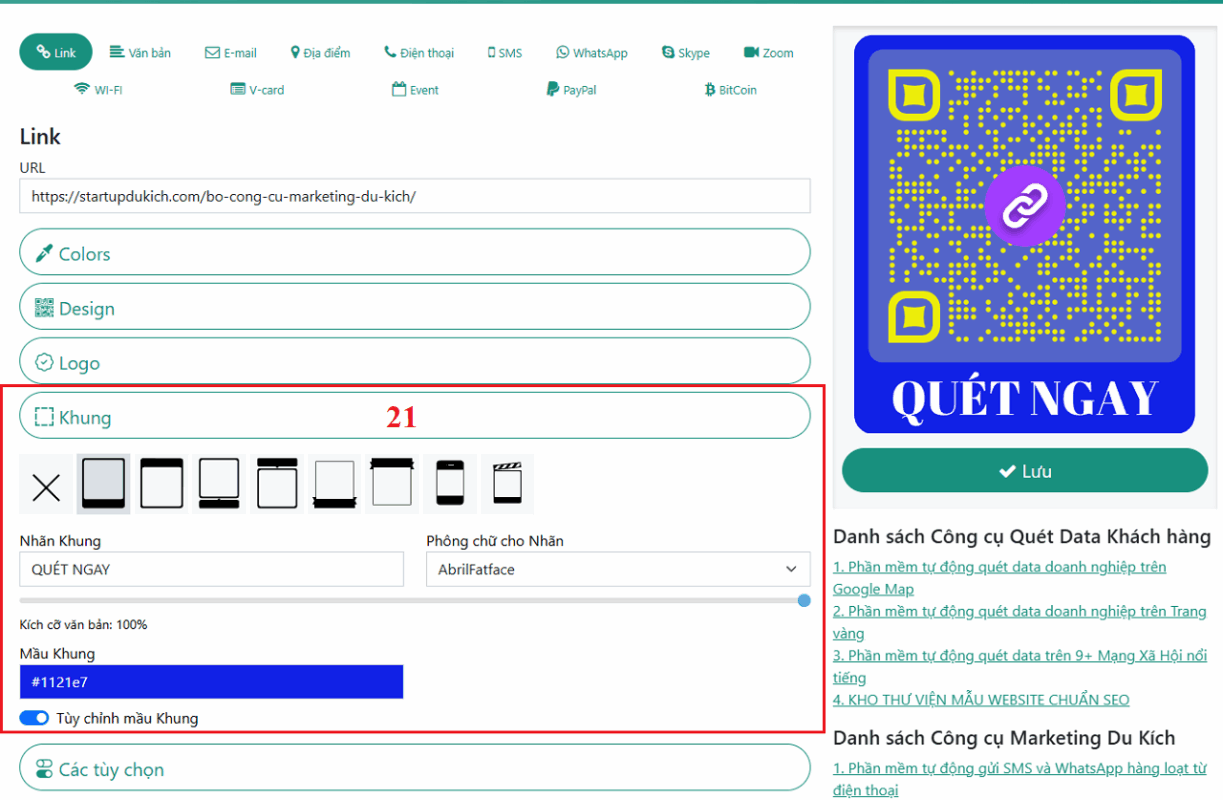 Tạo Khung và chọn mầu Khung cho QR Code