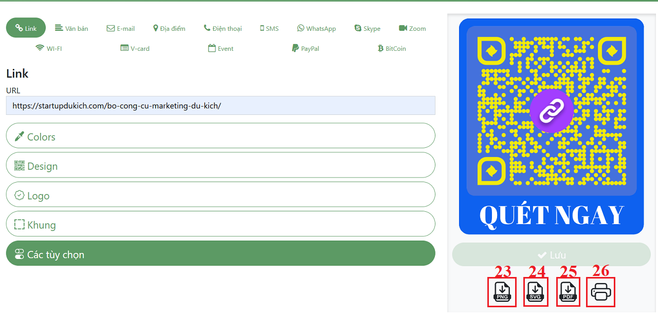 Kết quả tạo QR Code cho Link