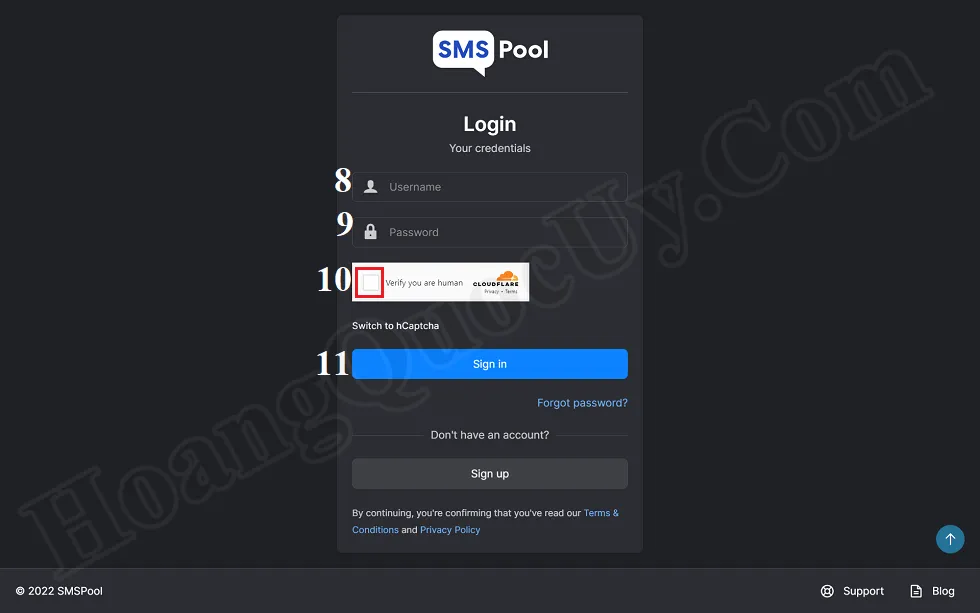 Giao diện đăng nhập vào phần mềm smspool.net