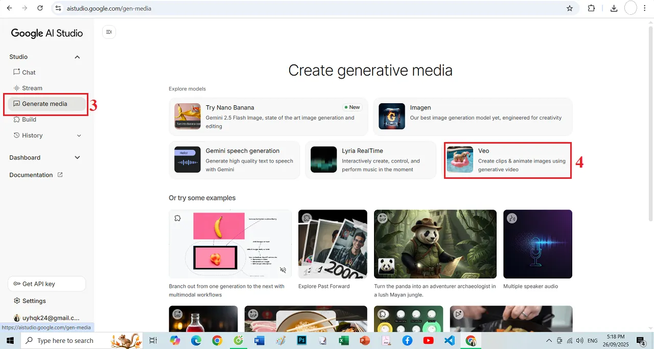Mở cửa sổ làm việc của công cụ Google VEO 3