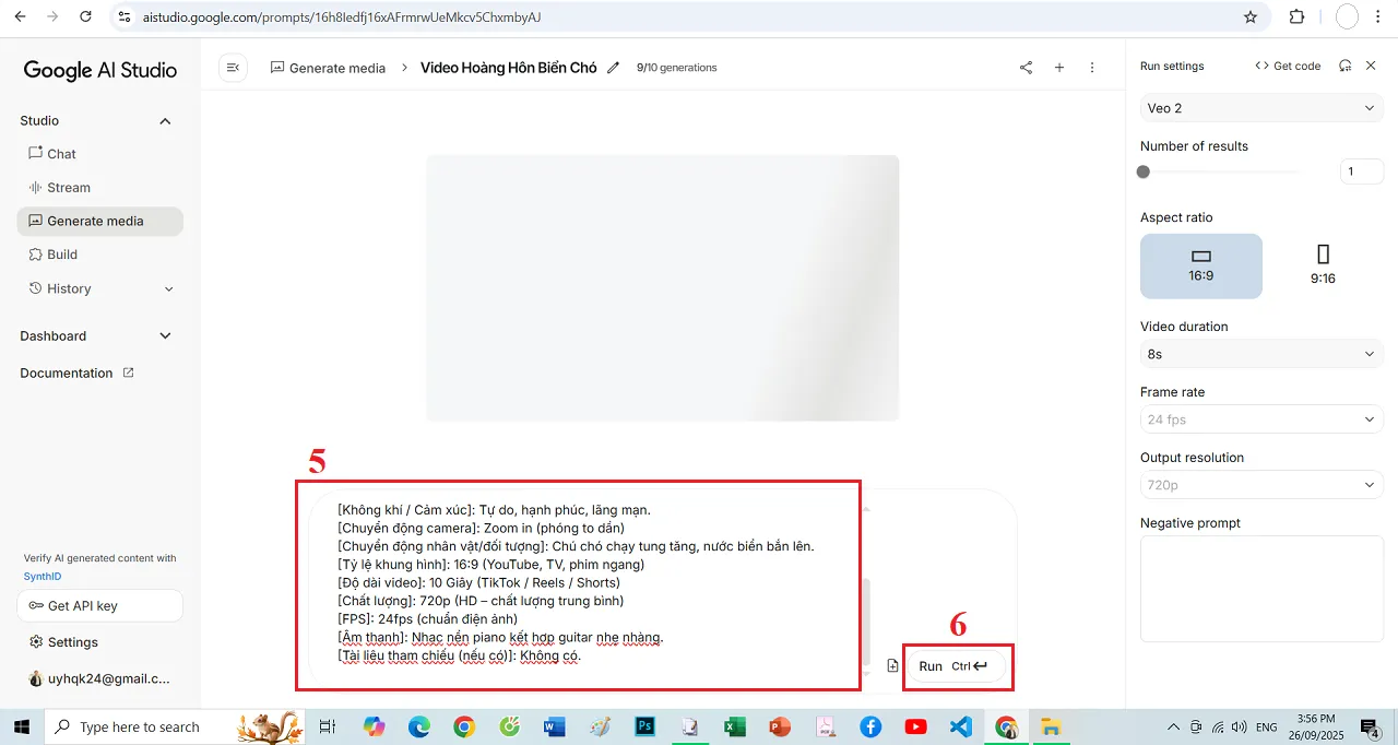 Cửa sổ làm việc của công cụ AI tạo Video miễn phí - Google VEO 3