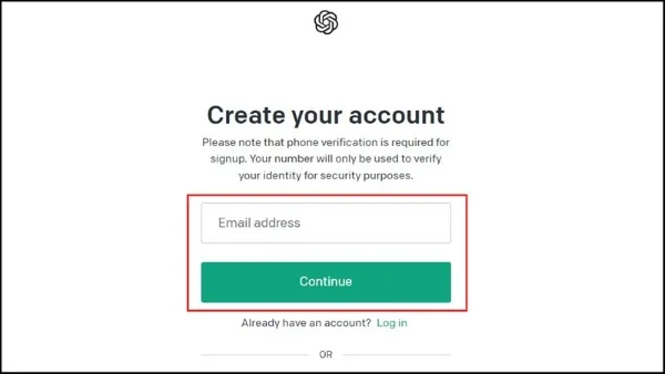 Nhập Email để đăng ký tài khoản ChatGPT