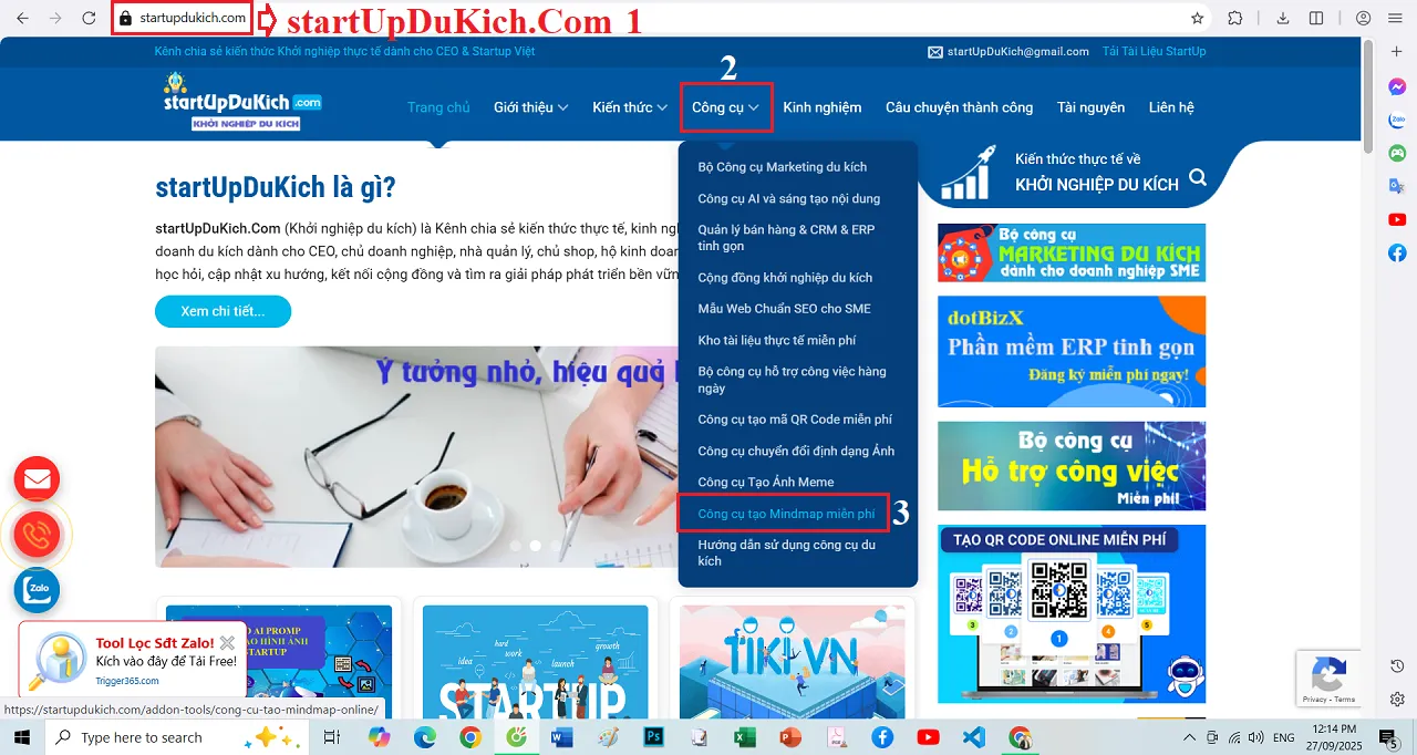 Mở phần mềm mindmap online miễn phí của startUpDuKich.Com