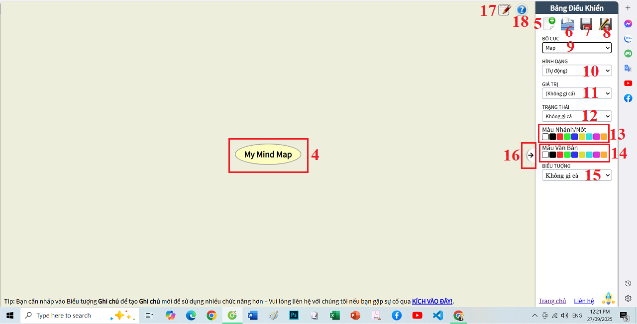 Giao diện làm việc của Phần mềm mindmap online miễn phí