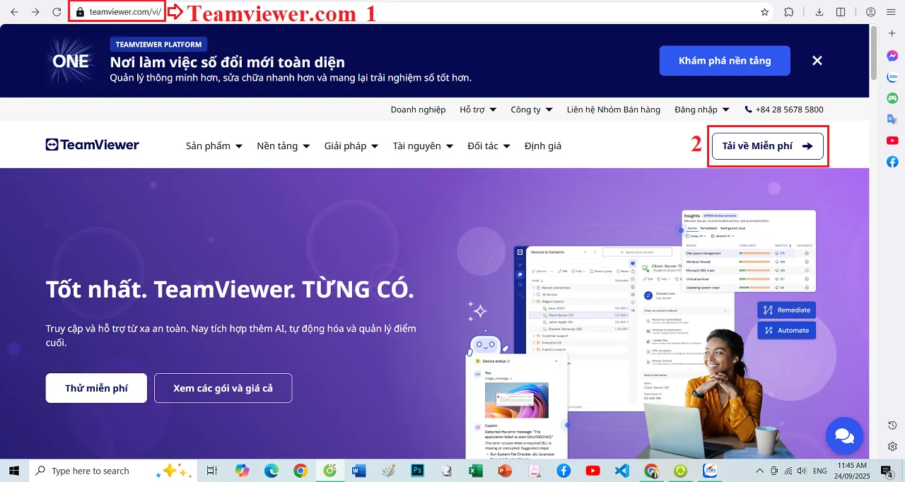 Truy cập website của nhà cung cấp Phần mềm Teamviewer
