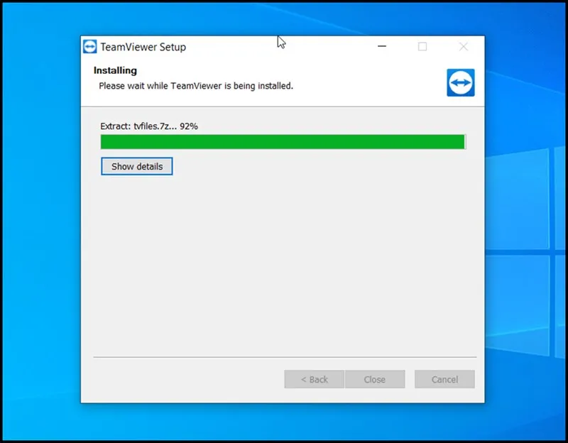 Phần mềm Teamviewer đang trong quá trình cài đặt