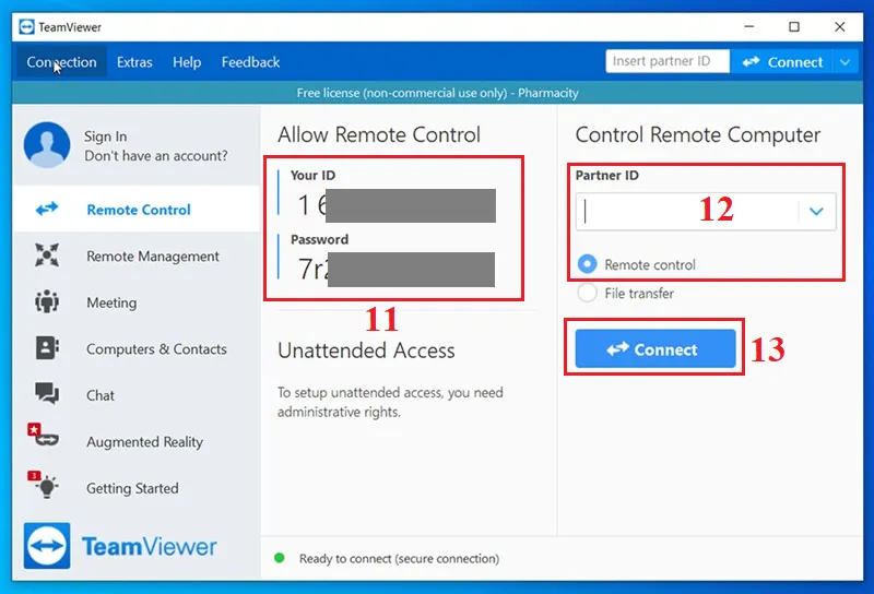 Giao diện làm việc của Phần mềm Teamviewer trên máy tính