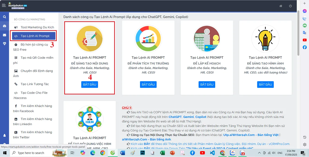 Danh sách các Công cụ Tạo AI Prompt Online Miễn phí