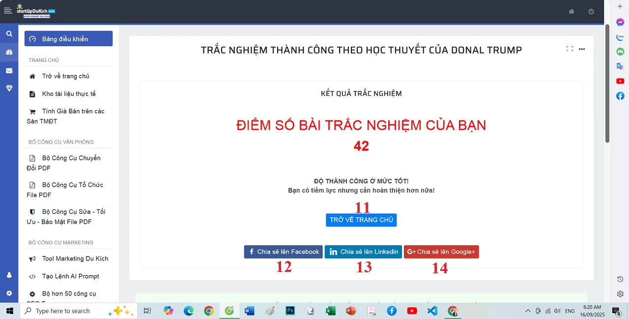 Kết quả Trắc nghiệm độ thành công