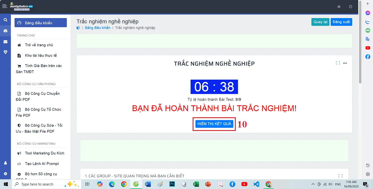 Hoàn thành bài Trắc nghiệm nghề nghiệp cơ bản