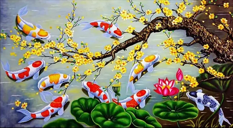 Tranh phong thủy - Cửu ngư quần hội