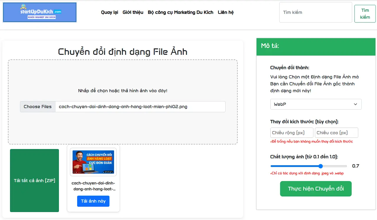 Giao diện làm việc của công cụ chuyển đổi định dạng ảnh hàng loạt kèm nén ảnh và thay đổi kích thước ảnh