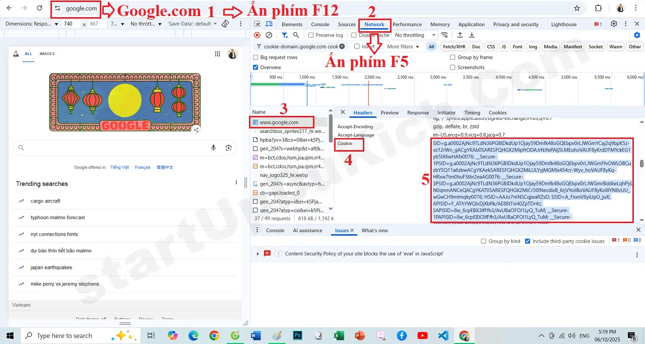 Cách lấy Cookie của trình duyệt Chrome ứng với Google.com