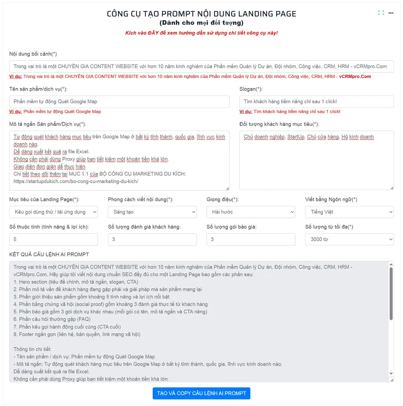 Nhập dữ liệu và Tạo Prompt