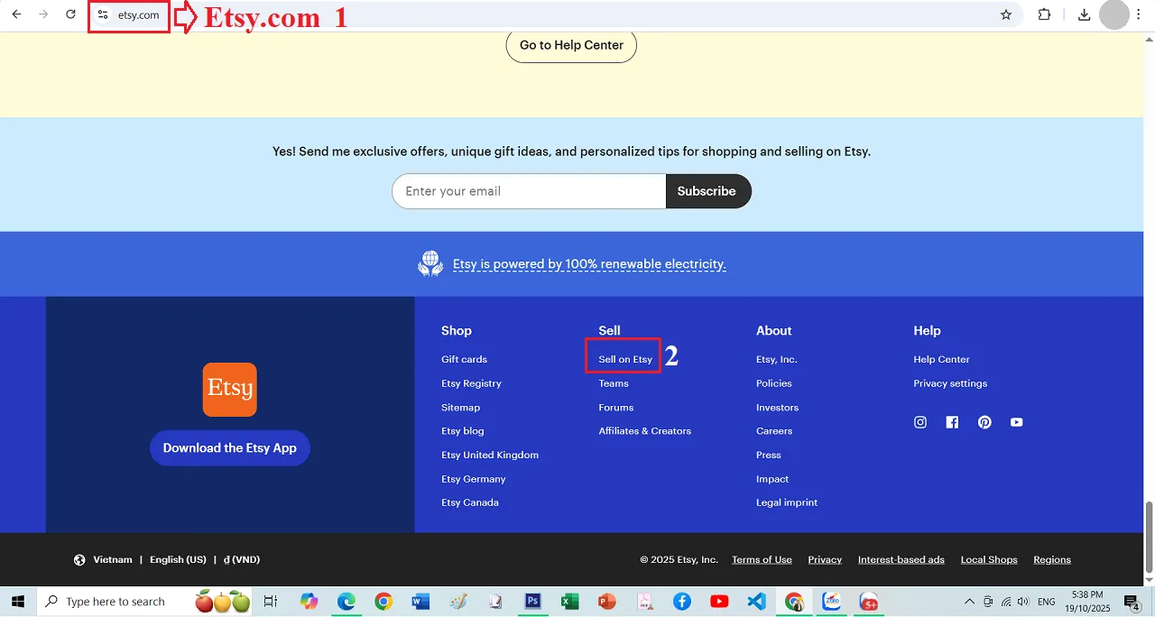 Tạo tài khoản Etsy bán hàng - Truy cập Etsy và bắt đầu tạo tài khoản Etsy bán hàng