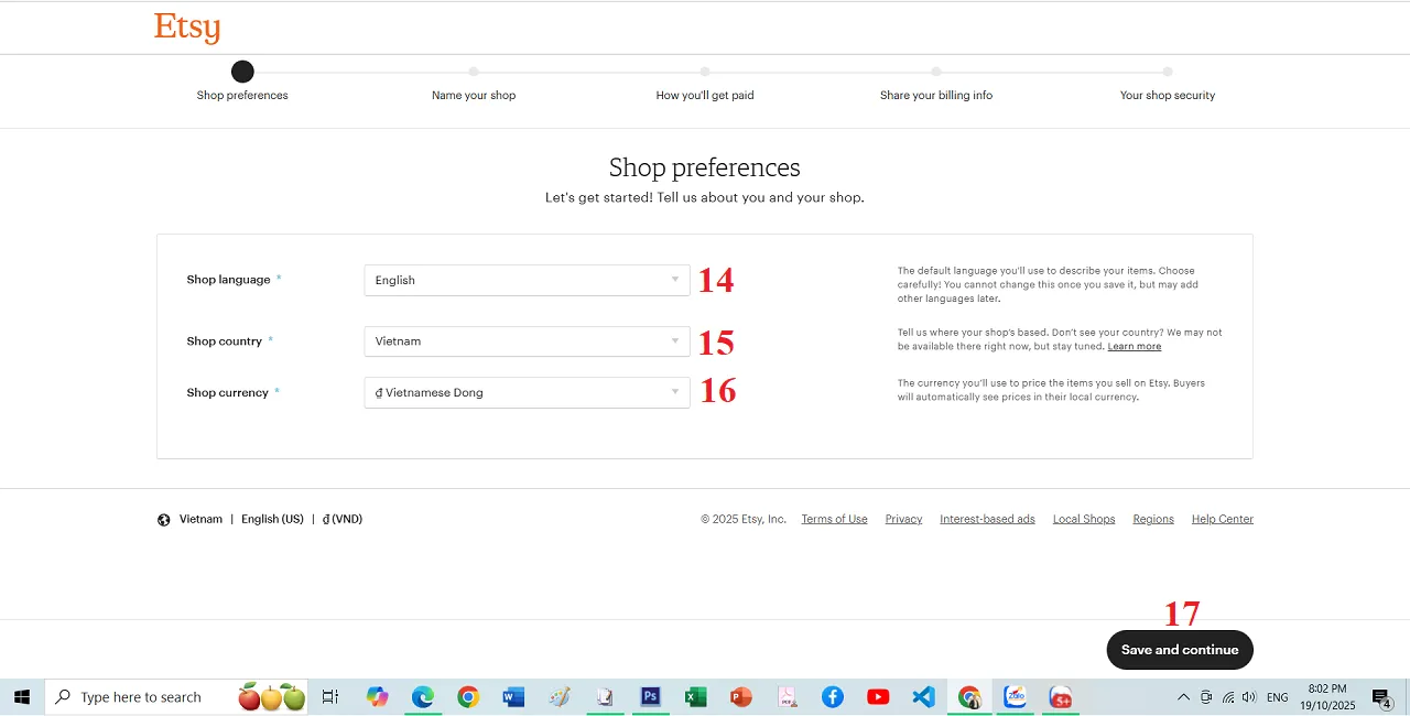 Tạo tài khoản Etsy bán hàng - Thiết lập thông số cho Shop