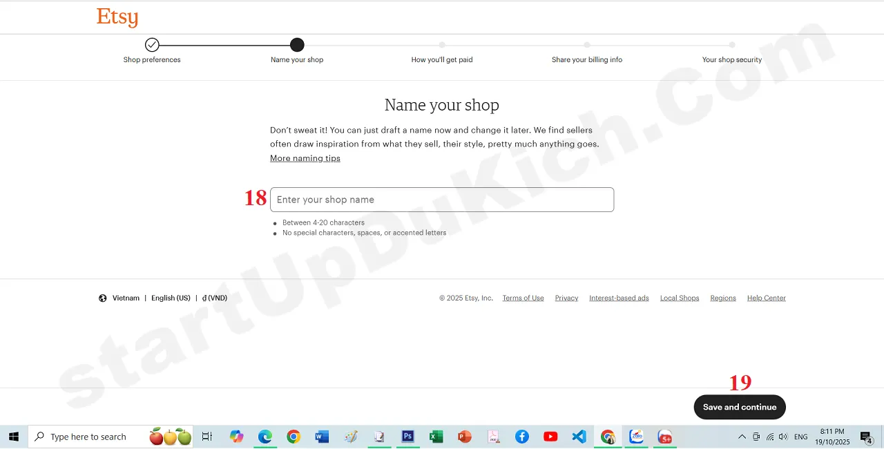 Tạo tài khoản Etsy bán hàng - Đặt tên Shop chuẩn SEO