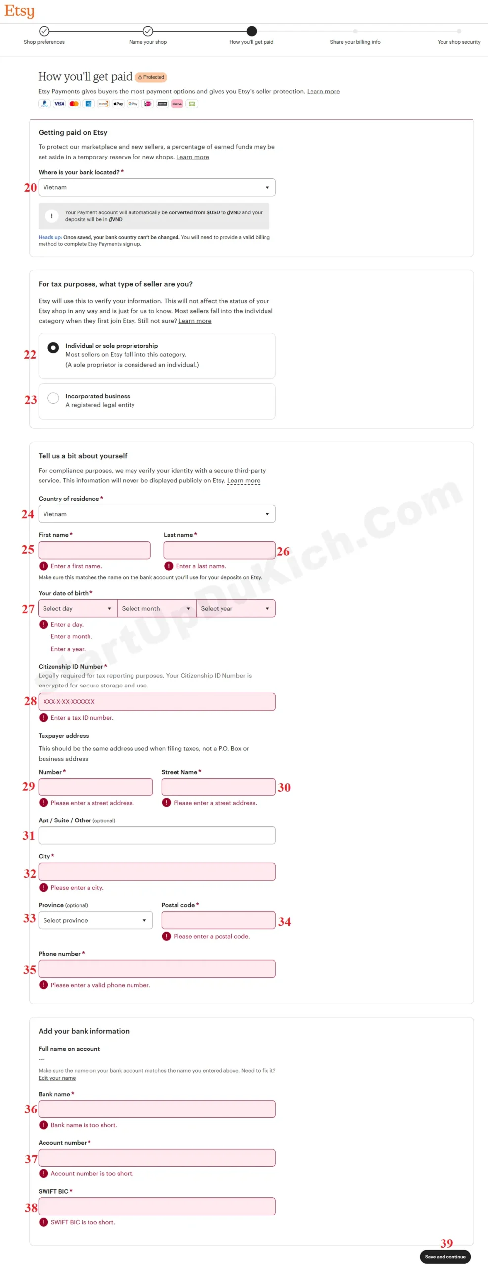 Tạo tài khoản Etsy bán hàng - Thiết lập thông tin thanh toán cho cửa Hàng của Bạn trên Etsy