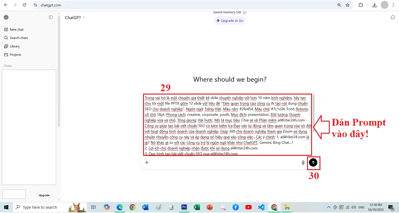Hướng dẫn tạo Prompt - Ra lệnh cho ChatGPT tạo slide trình chiếu từ Prompt