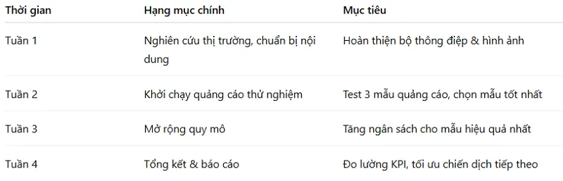 Mẫu kế hoạch marketing cấp chiến dịch tổng quan trong 30 ngày
